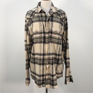 Lucky Brand Black and Cream Plaid Casual Button Down Shirt Slim Fit sz L